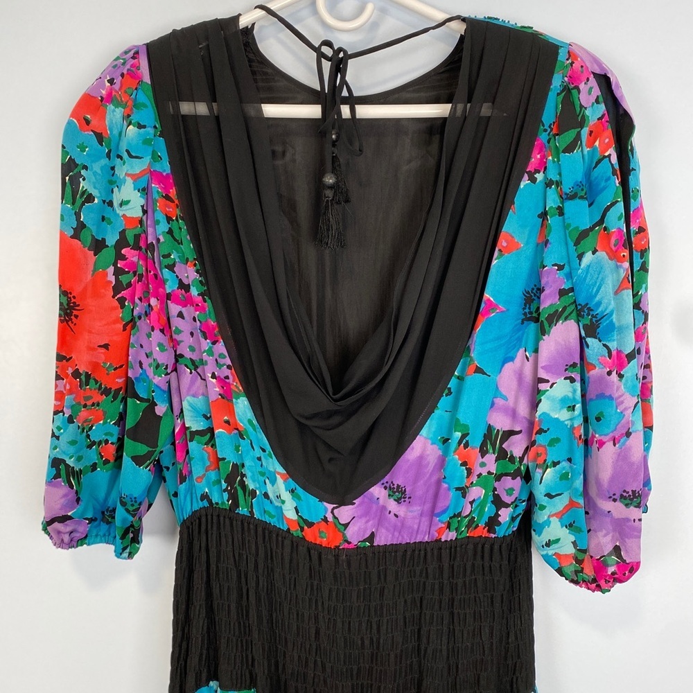 Vtg 70s 80s Designer Diane Freis Silk Beaded Floral Signature Dress Sz Large L - Picture 8 of 13